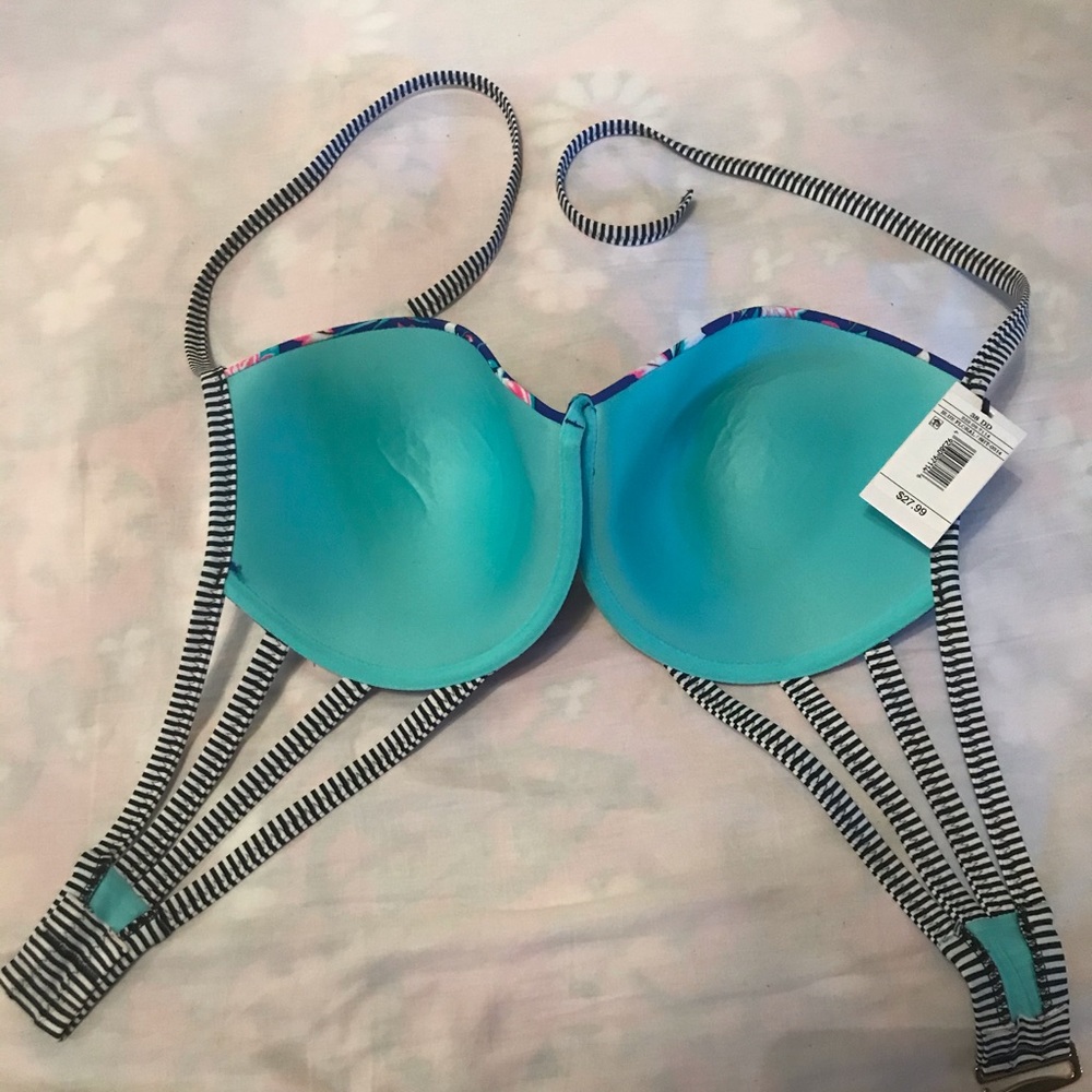 Blue Floral swim bikini top (new) with underwire